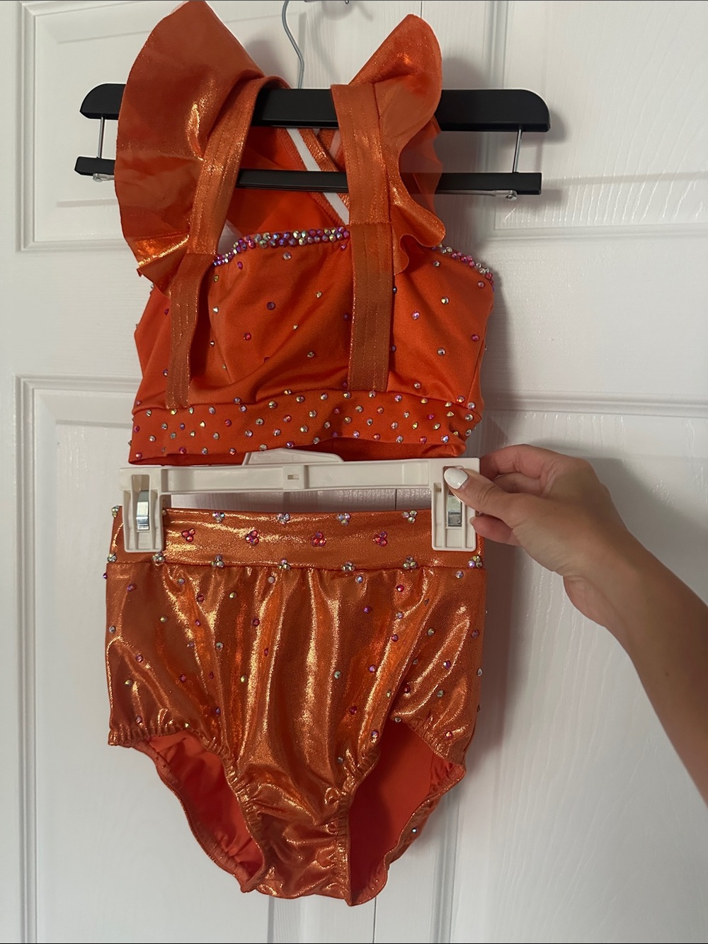 Kelle Orange Bedazzled Ruffled Crop Top and Briefs